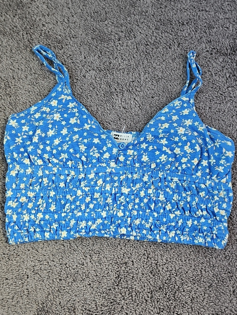 Billabong Blue Floral Crop Top Cami Adjustable Straps Sz Medium